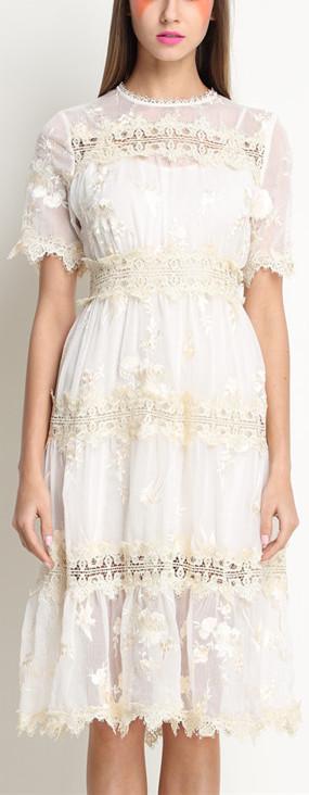 Lace Panel Cotton Dress - DESIGNER INSPIRED FASHIONS