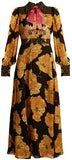 Dragon-Embroidered Poppy-Print Crepe Dress | DESIGNER INSPIRED FASHIONS