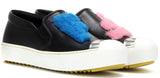 Embellished Leather Slip-on Sneakers in Black - DESIGNER INSPIRED FASHIONS