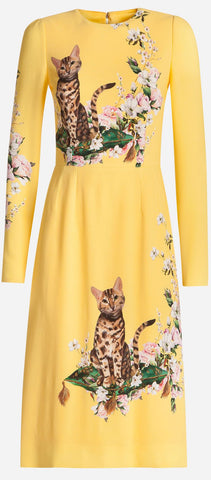 Printed Cady Dress, Yellow