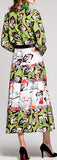 Fan-Printed Blouse & Skirt Set