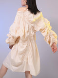 Ruched Asymmetrical Dress - Light Blue or Light Beige