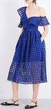 Guipure Frill Midi Dress, Blue - DESIGNER INSPIRED FASHIONS