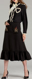 Ruffled Bow Shirt & Embroidered Midi Skirt Set