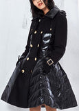 Black Flared Double-Breasted Puffer Coat