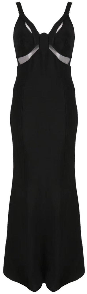 Black Sheer-Paneled Long Evening Dress