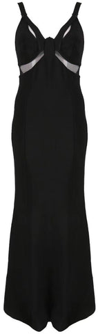 Black Sheer-Paneled Long Evening Dress