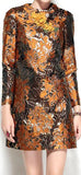 Floral Metallic Jacquard Mini Shift Dress with Applique