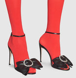Leather Sandals with Jeweled Leather Bow