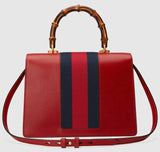 Leather Top Handle Bag with Moth, Red