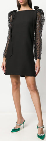 Black Sequined Puff-Sleeve Mini Dress