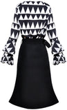 Printed Flared-Sleeve Blouse and Belted Skirt Set