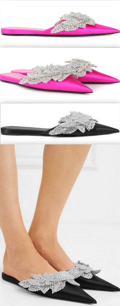 Embellished Satin Slippers - Fuchsia Pink or Black