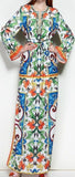 Majolica Print Multicolored Long Embellished Tunic Dress