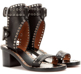 'Jaeryn' Embellished Black Leather Sandals - DESIGNER INSPIRED FASHIONS