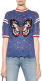 'Butterfly Applique' Lace T-Shirt in Blue - DESIGNER INSPIRED FASHIONS