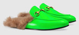 Princetown Fluorescent Leather Slipper - Fluorescent Fuchsia or Fluorescent Green