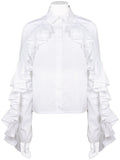 Ruffle Trim Long Sleeves Shirt, White