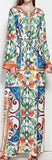 Majolica Print Multicolored Long Embellished Tunic Dress