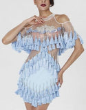 'Abigail' Fringe & Bead Embellished Dress-Light Blue - DESIGNER INSPIRED FASHIONS