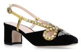 Velvet Pump with Bat and Crystals, Black