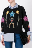 'Wonderland' Appliqué Jumper/Sweater-Black - DESIGNER INSPIRED FASHIONS