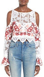 'Cecilia' Flower Embroidered Cold-Shoulder Crop Top - White or Black - DESIGNER INSPIRED FASHIONS