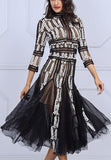 Embroidered Mesh-Paneled Midi Dress