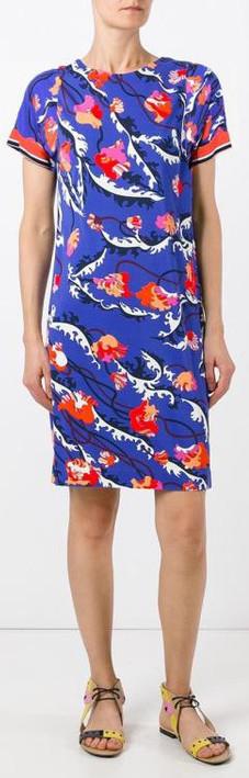 Blue Floral Print Silk Dress - DESIGNER INSPIRED FASHIONS