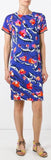 Blue Floral Print Silk Dress - DESIGNER INSPIRED FASHIONS
