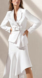 Belted Asymmetric Crepe Blazer and Skirt Set