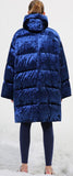 Blue Crushed Velvet Puffer Coat