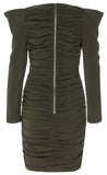 Ruched Tie-Waist Mini Dress, Dark Green