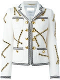 Chain Embellished Jacket & Skirt Set, White