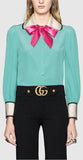 Contrast Silk Shirt with Bow - DESIGNER INSPIRED FASHIONS