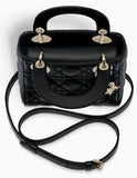 Mini "Lady Dior" Bag with Chain in Black Cannage Leather