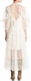Ruffled Floral-Lace Tulle Midi Dress