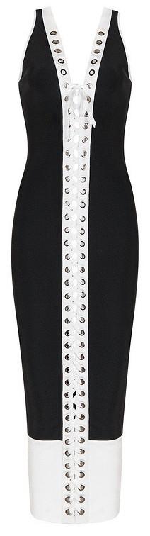 Lace-Up Bodycon Bicolor Dress, Black & White - DESIGNER INSPIRED FASHIONS