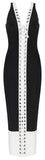 Lace-Up Bodycon Bicolor Dress, Black & White - DESIGNER INSPIRED FASHIONS