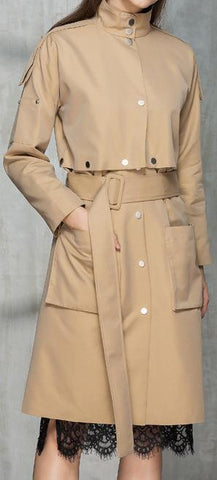 Single-Breasted Snap Button Closure Trench Coat