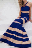 Halter Stripe Bandage Gown, Blue