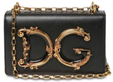 Girls Barocco Leather Shoulder Bag, Black