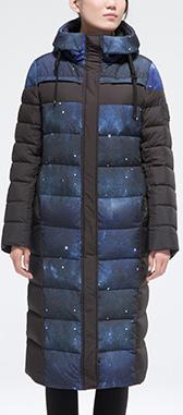 Space Print Paneled Puffer Coat, Blue