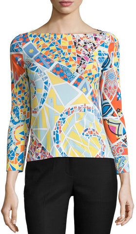 Celeste Arancio Marilyn Classic Mosaic Print Silk Top-Emilio Pucci - DESIGNER INSPIRED FASHIONS