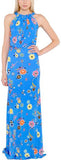 Sleeveless Long Printed Silk Dress-Blue - DESIGNER INSPIRED FASHIONS