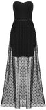 Strapless Bandage Polka Dot Tulle Gown, Black
