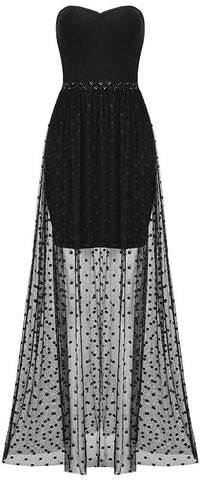 Strapless Bandage Polka Dot Tulle Gown, Black