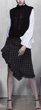 3 Pc Beaded Wool Vest, Blouse and Asymmetric Fringed Skirt