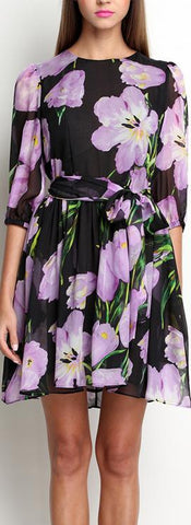 Tulip-Print Silk & Chiffon Mini Dress