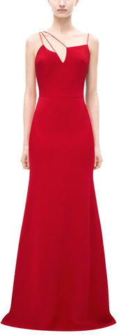 Long Asymmetrical-Strap Evening Dress in Red - DESIGNER INSPIRED FASHIONS